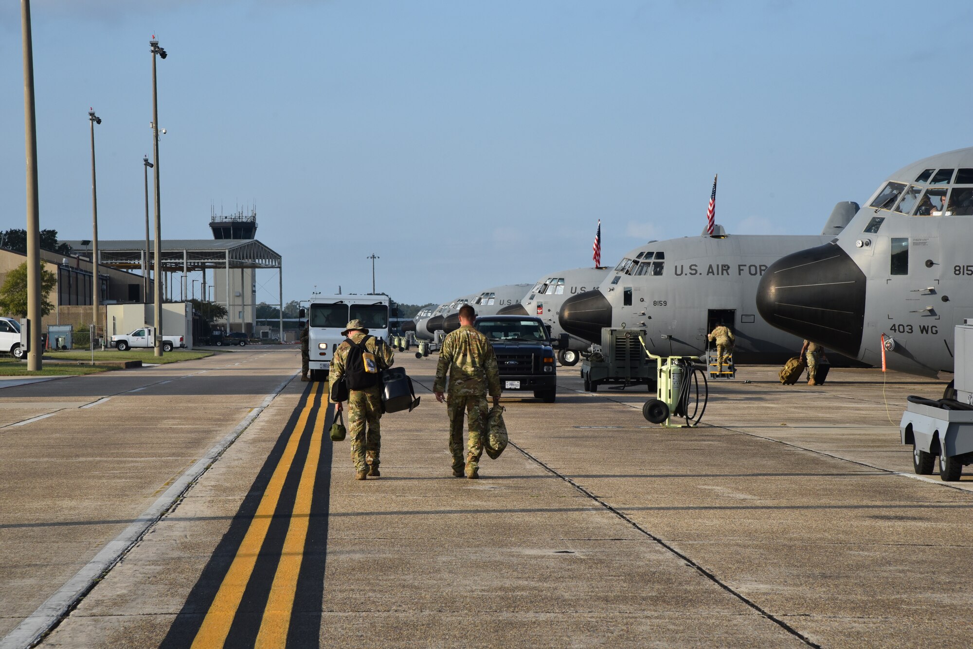 Members of the 403rd Wing from the 815th Airlift Squadron, the 403rd Operational Support Squadron, the 803rd Aircraft Maintenance Squadron and other support personnel have been deployed to Southwest Asia in support of Operations Inherent Resolve and Freedom Sentinel. (U.S. Air Force photo by Lt. Col. Marnee A.C. Losurdo)