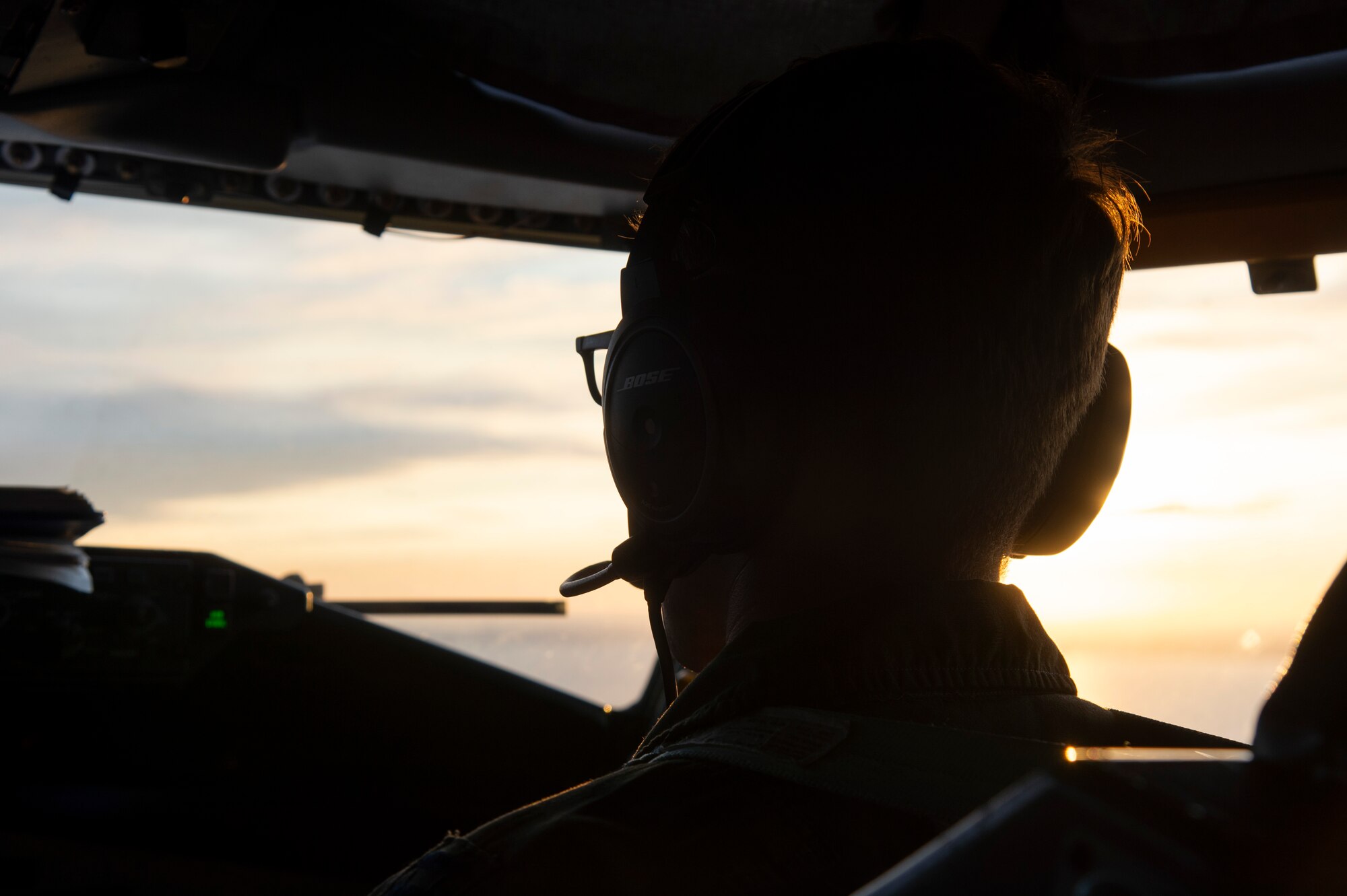 U.S. Air Force Capt. Richard Hall, a pilot assigned to the 91st Air Refueling Squadron, scans the horizon during a training mission, Sept. 30, 2020, at MacDill Air Force Base, Fla.