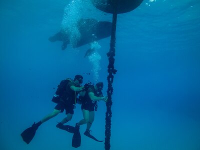Navy Divers inspect Tinian Harbor.