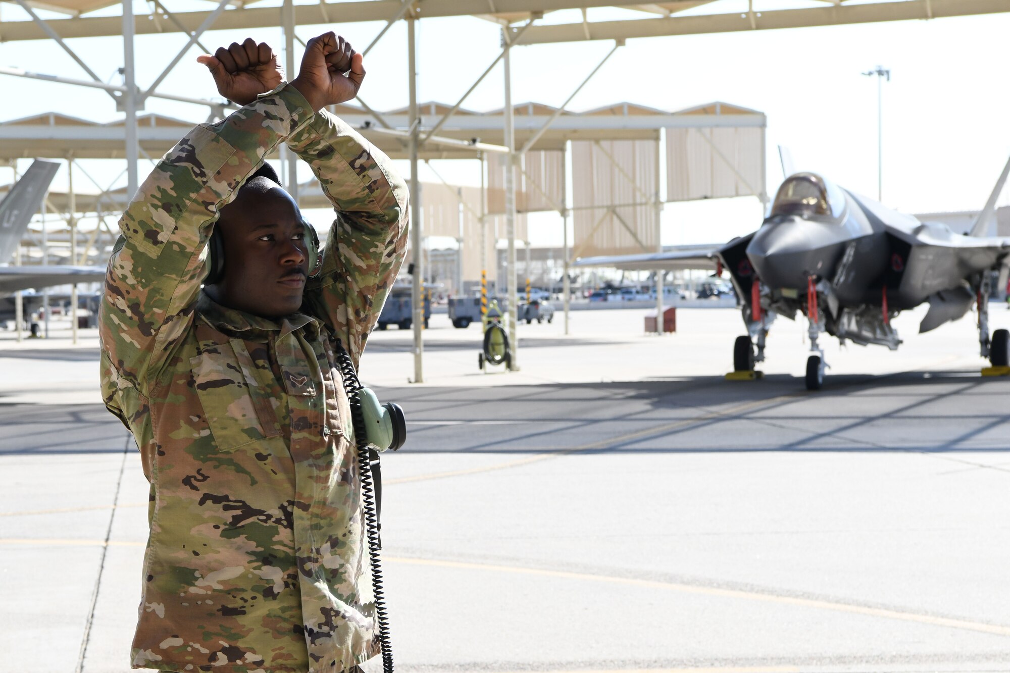 Reserve Citizen Airmen from the 944th Fighter Wing at Luke Air Force Base, Arizona, executed an F-35 Lightning II Missing Man formation flyover October 2, 2020. The mission over the Arizona State Capitol paid tribute to the late Maj. George Washington Biggs, U.S. Air Force (Ret.).