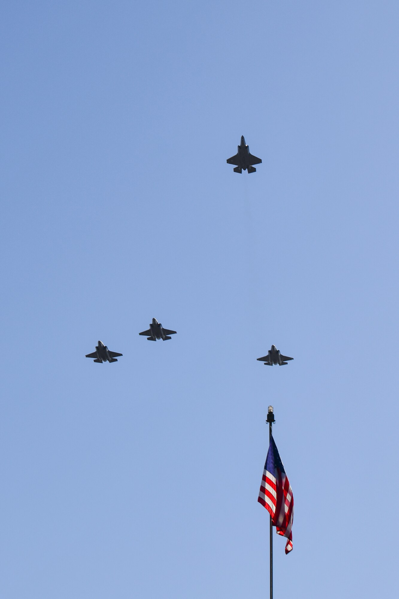 Reserve Citizen Airmen from the 944th Fighter Wing at Luke Air Force Base, Arizona, executed an F-35 Lightning II Missing Man formation flyover October 2, 2020. The mission over the Arizona State Capitol paid tribute to the late Maj. George Washington Biggs, U.S. Air Force (Ret.).