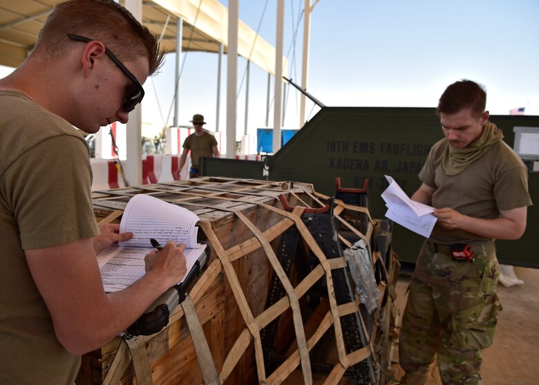 ATOC Airmen process cargo at Prince Sultan Air Base