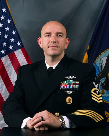 Official portrait of Senior Chief Robert A. Lewis, the command senior chief of Naval Computer and Telecommunications Station (NCTS) Sicily.