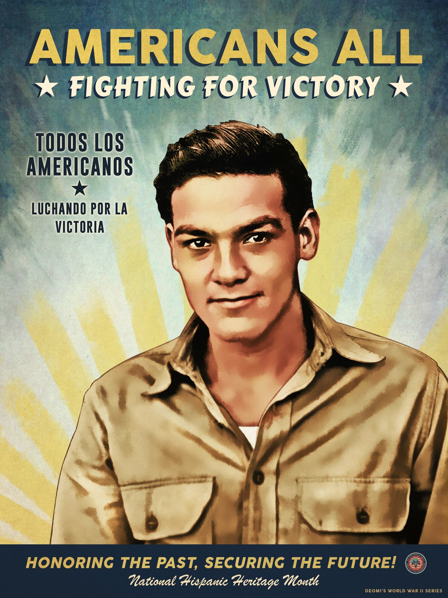 Depicted in the poster is Corporal Julius Casarez. In June of 1942, Casarez was sent via Africa to India, to serve as part of the 703rd Special Forces, a machine-gun battalion.We recognize him in correlation with National Hispanic Heritage Month, formerly known as Hispanic Heritage Week, has been celebrated for more than 50 years and dates back to 1968. In 1988, during the President Ronald Reagan administration the observance period, that was once only a week extended to a month and received its new name. Since then, National Hispanic Heritage Month begins every 15th of September and ends the 15th of October. During this month members pay respect to the Americans who sacrificed themselves for this nation.