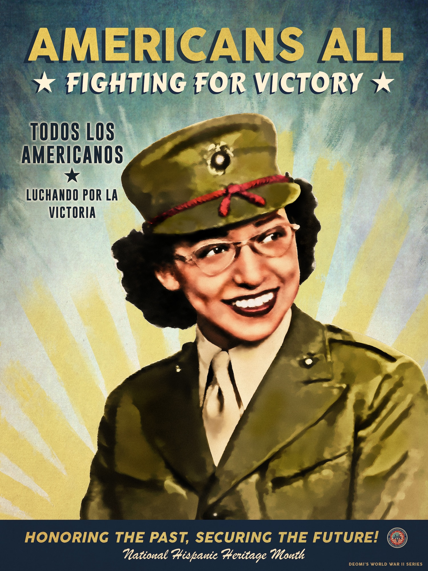 Depicted in the poster is Sergeant Consuelo Mary Hartsell. She left the service in 1946. The sisters were sent to boot camp at Camp Lejeune in North Carolina, the only sisters and the only Latinos in the camp. Both were assigned office jobs at the Depot of Supplies of the 1st Marine Division in San Francisco. Hartsell was assigned a desk job overseeing supplies shipped to and from overseas.She was awarded American Campaign and World War II victory medals, as well as recognition for her honorable service.We celebrate her in correlation with National Hispanic Heritage Month, formerly known as Hispanic Heritage Week, has been celebrated for more than 50 years and dates back to 1968. In 1988, during the President Ronald Reagan administration the observance period, that was once only a week extended to a month and received its new name. Since then, National Hispanic Heritage Month begins every 15th of September and ends the 15th of October. During this month members pay respect to the Americans who sacrificed themselves for this nation.