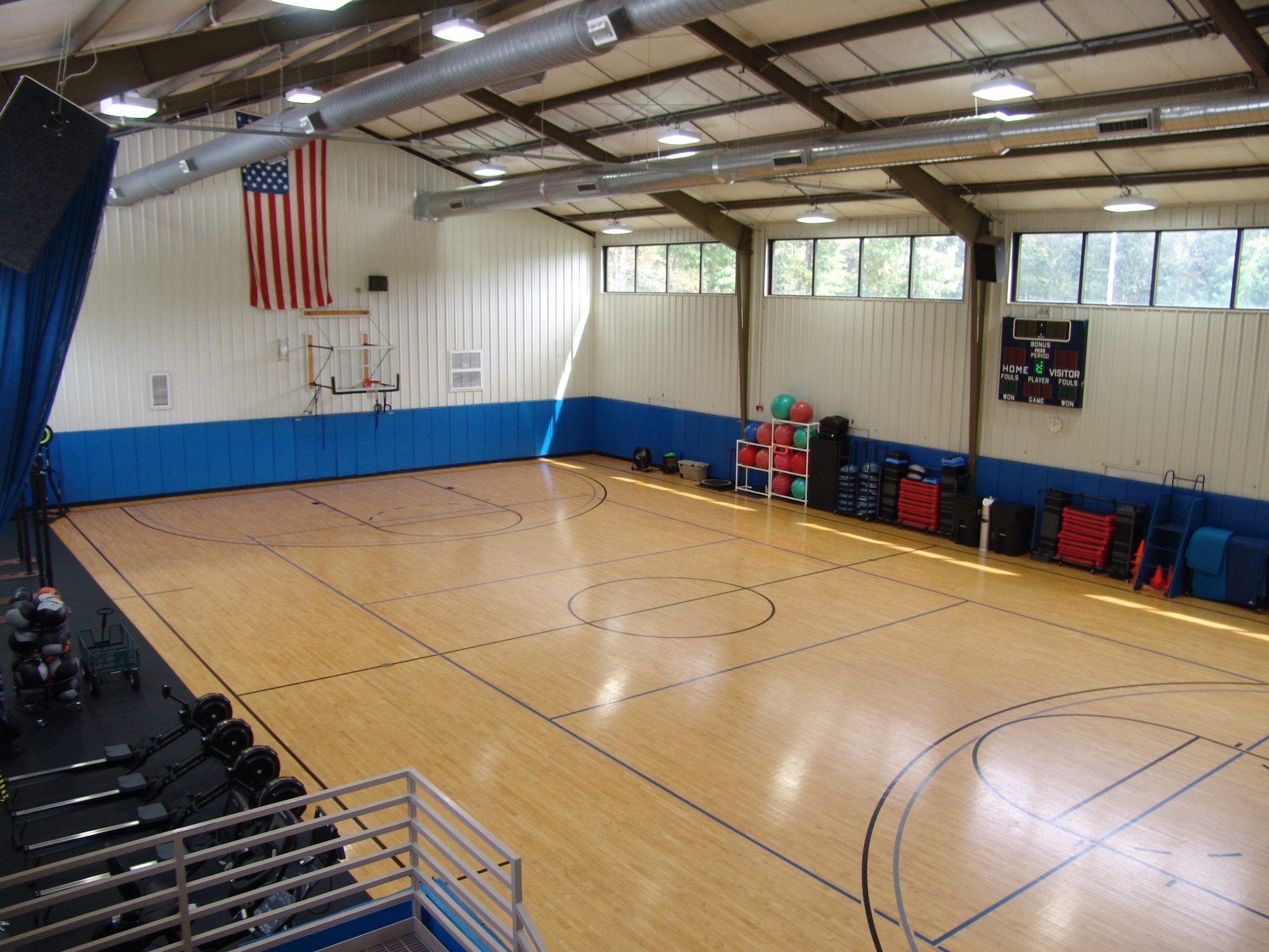 The court inside in the Arnold Air Force Base Fitness Center is not only used for pickup games of basketball, it is also used for many of the exercise programs offered at the facility. A ribbon cutting ceremony to mark the official opening of the facility occurred on Oct. 1, 1990. (U.S. Air Force photo)