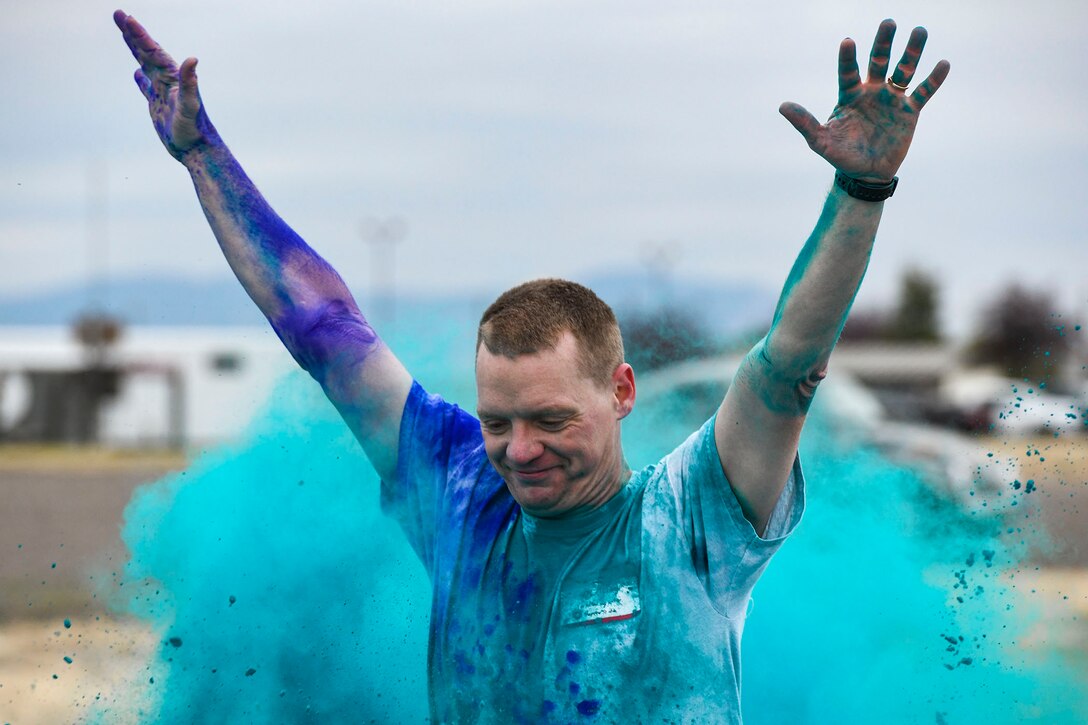 A 341st Missile Wing community member participates in a suicide awareness color run Sept. 30, 2020, at Malmstrom Air Force Base, Mont.