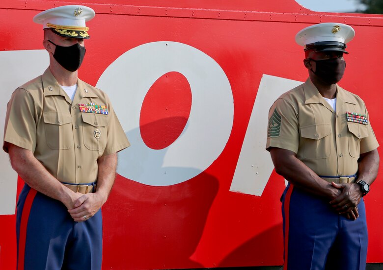 Staff Sgt. Tara Ballard, coordinator, Toys for Tots, and Capt. Rebecca Sullivan, commanding officer, Salvation Army, gathered aboard Marine Corps Logistics Base Albany to formally kickoff the 73rd annual Toys for Tots campaign, Oct. 2. (U.S. Marine Corps photo by Jennifer Parks)