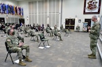 Maj. Gen. Dennis LeMaster, commanding general of the U.S. Army Medical Center of Excellence, addresses the audience at the MEDCoE Ready and Resilient Council meeting, where various Joint Base San Antonio installation programs and mission partners shared how they can help play a role in combating the unit corrosives.