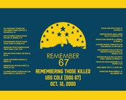 A graphic listing the names of Sailors killed in the terrorist attack on the Arleigh Burke-class guided-missile destroyer USS Cole (DDG 67).