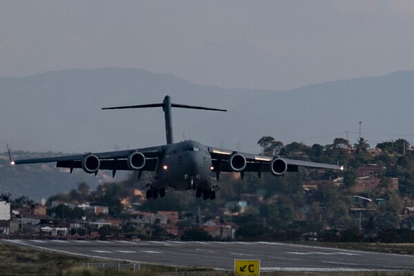 An airplane lands.