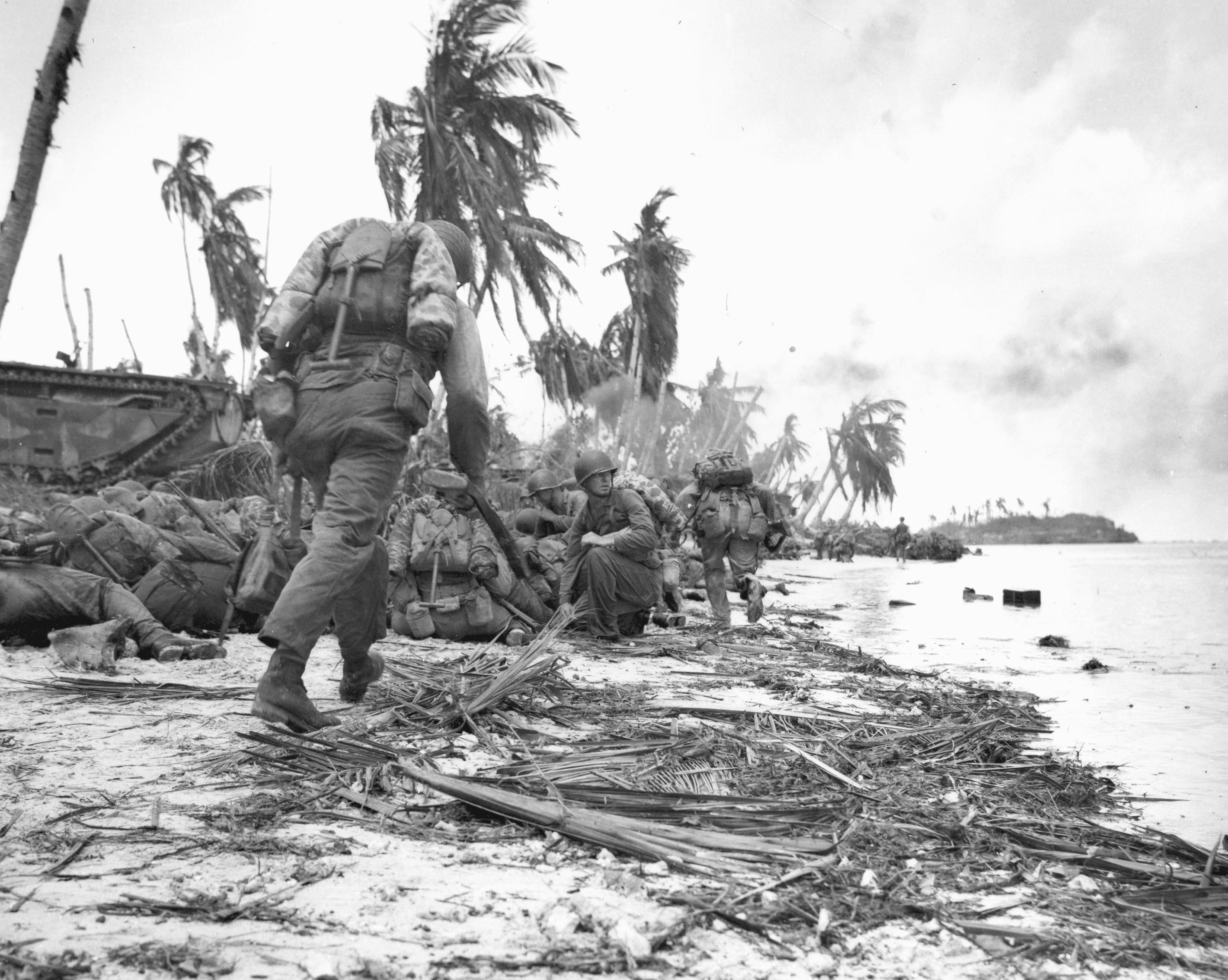 The Guam assault by the Third Marine Division and the First Marine Provisional Brigade came July 20, 1944, after a 17-day aerial and naval bombardment which established a record tonnage of explosives dropped on a Japanese position.