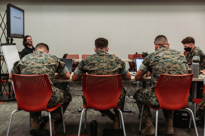 U.S. Marines receive instruction during the Cyber Electronic Warfare Course at Marine Corps Base Camp Pendleton, Calif., Sept. 17.
