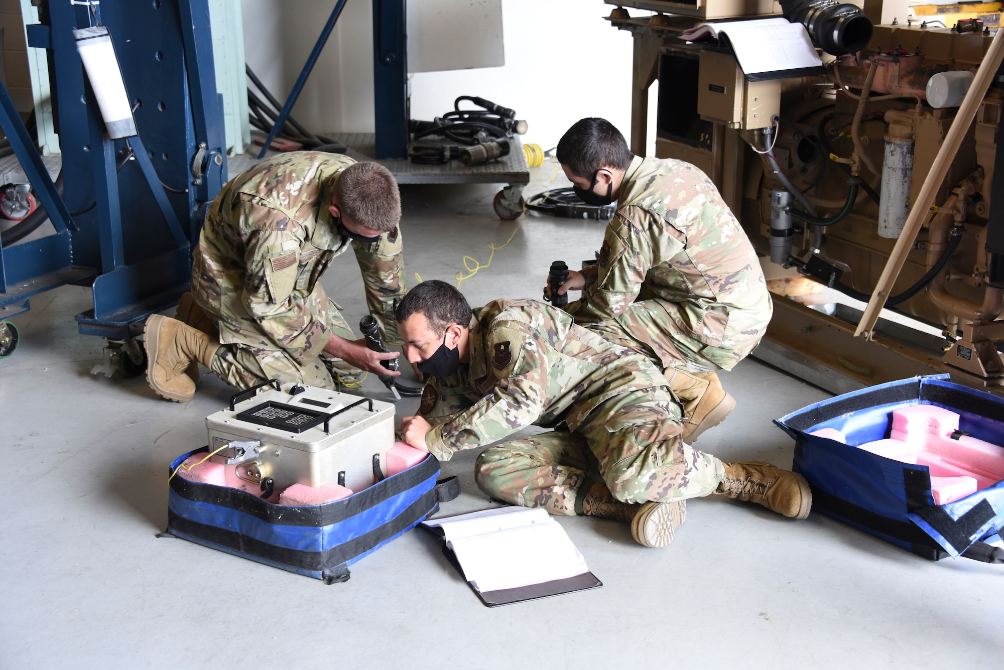 Airmen from the 532nd Training Squadron conduct an explosive set circuitry test set