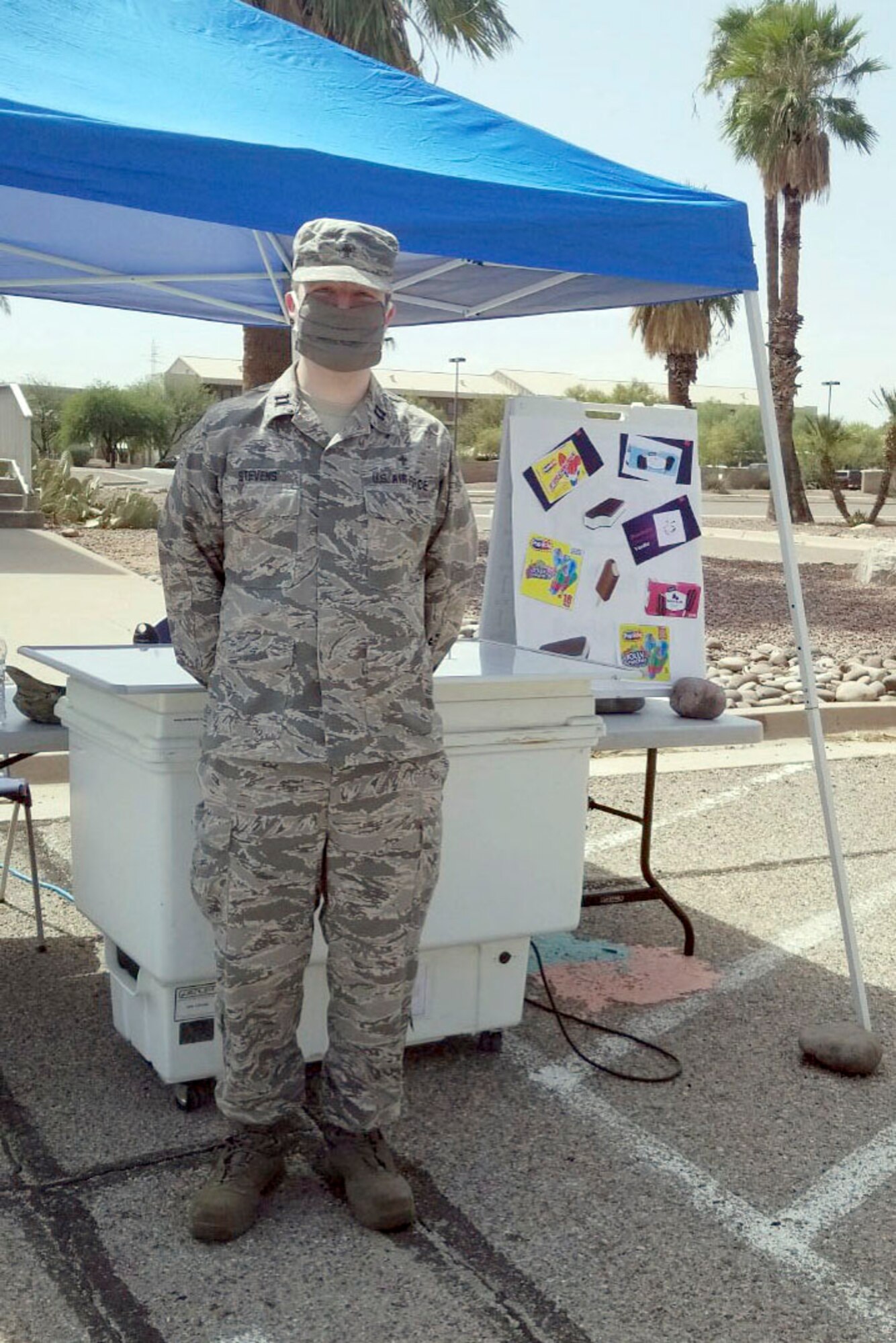 Chaplain (Capt.) Joshua Stevens passed out ice cream to Airmen while serving on temporary duty at Davis-Monthan Air Force Base, Ariz. Stevens participated in a number of morale-building activities, counseling sessions and reintegration briefings during his month-long tour there in September 2020.