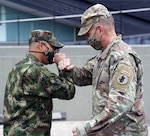 Maj. Gen. Daniel Walrath, U.S. Army South commander, meets with Gen. Eduardo E. Zapateiro, National Army of Colombia commander, on Oct. 5 in Bogota, Colombia.