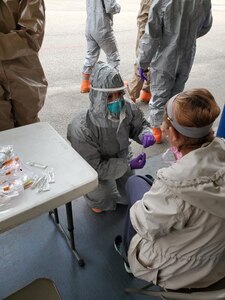 Maj. Lori Wyatt, 167th Medical Group assistant chief nurse, provides COVID-19 testing. Wyatt has been supporting community testing events throughout the pandemic and is the 167th Airlift Wing Airman Spotlight for the month of October 2020.