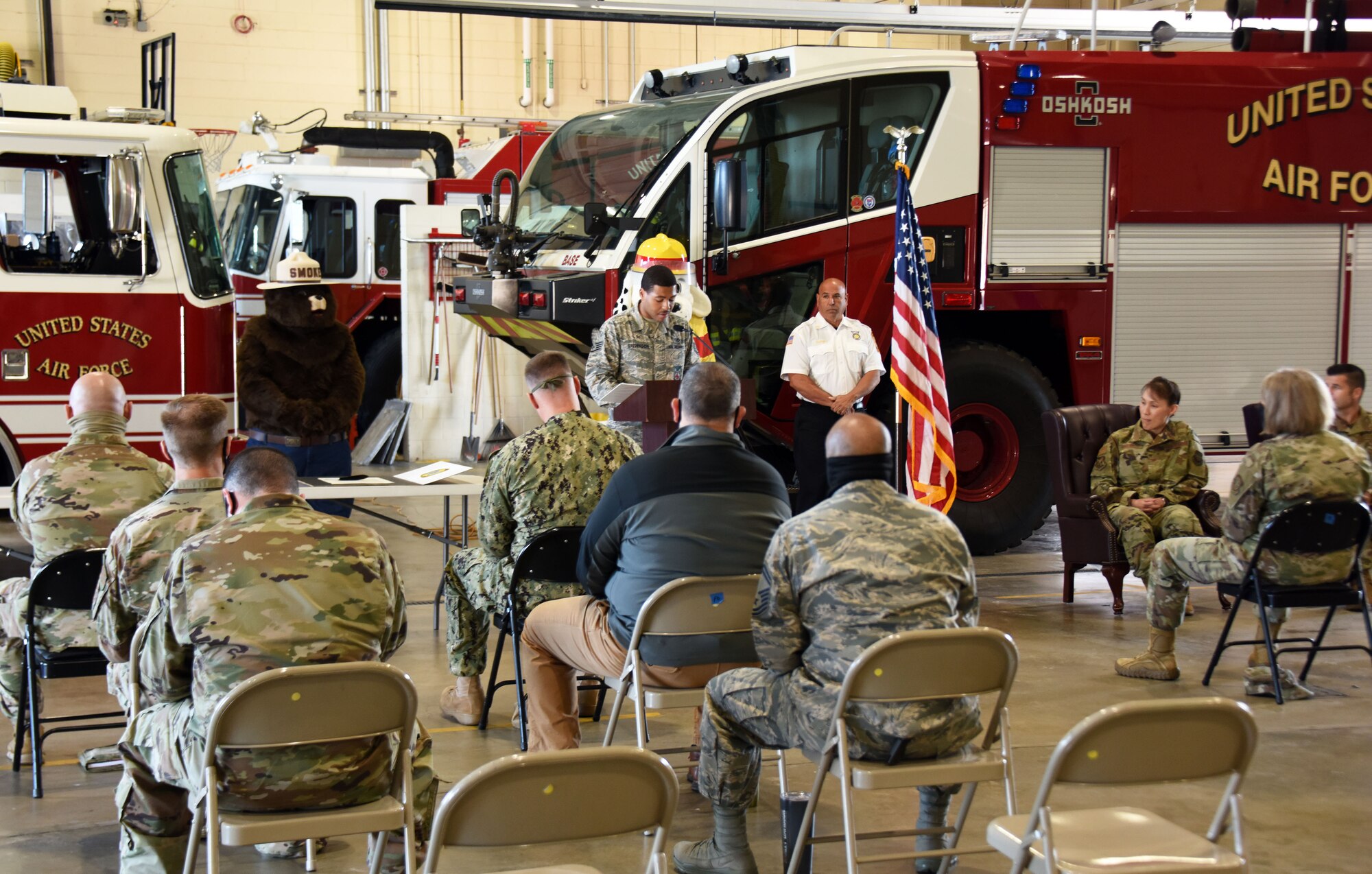 U.S. Air Force Staff Sgt. Maurice Stevenson, 87th Civil Engineering Squadron, speaks to the Joint Base McGuire-Dix-Lakehurst community about Fire Prevention Week, Oct. 5, 2020 at Joint Base MDL, N.J. Fire Prevention Week begins October 4th and runs until October 10th. The goal of Fire Prevention Week is to raise fire safety awareness around the Joint Base MDL Community.
