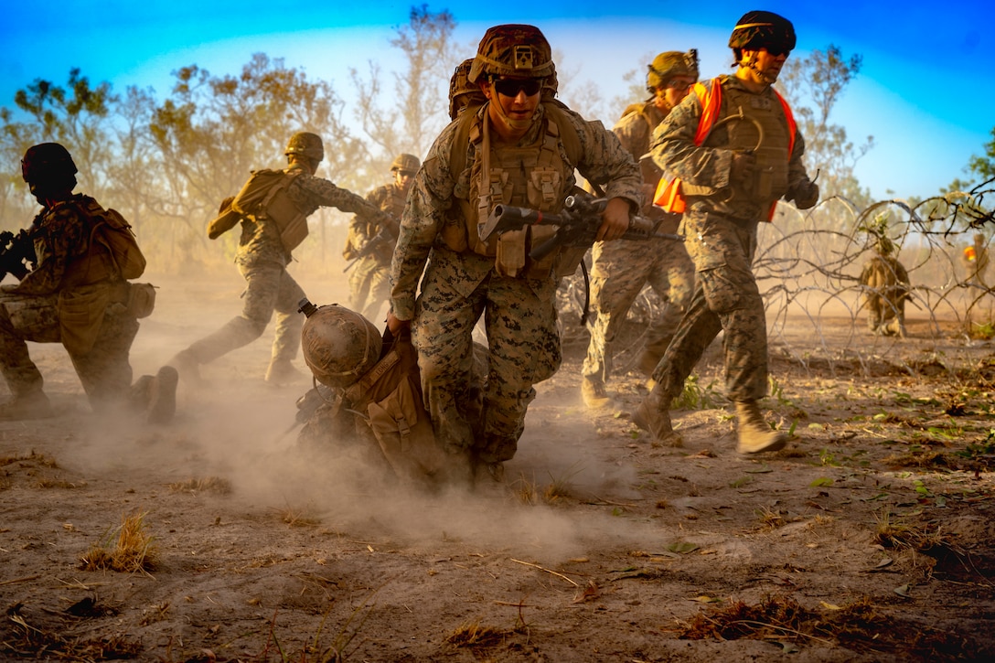 U.S. Marines conduct offensive and defensive operations at Mount Bundey Training Area, Northern Territory, Australia, Sept. 5.