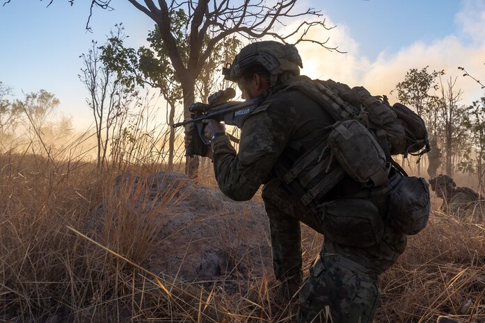 U.S. Marines and Australian Defence Force members participate in a breaching exercise during Exercise Koolendong Northern Territory, Australia, Sept. 9.