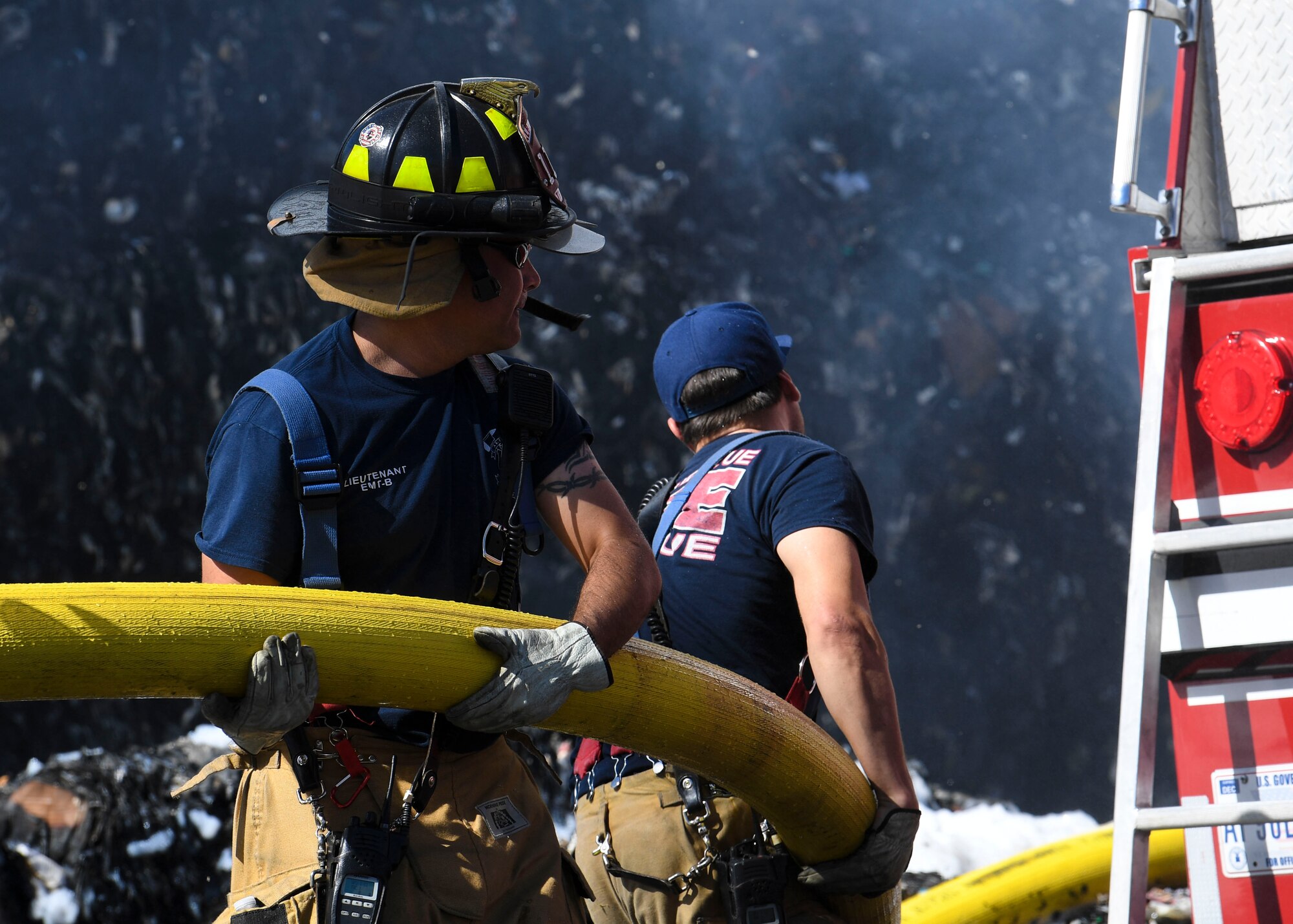 Firefighters putting out a fire.