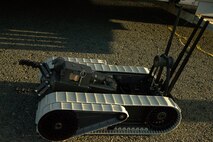 A Small Unmanned Ground Vehicle owned by Marines with Explosive Ordnance Disposal, Headquarters Battalion, is sent into the scene of a mishap drill in order to better survey the threat, Marine Corps Base Hawaii, Sept. 29, 2020. The mishap drill was conducted in order to maintain readiness and strengthen cohesion between emergency services aboard MCBH. (U.S. Marine Corps photo by Lance Cpl. Shane Linder)