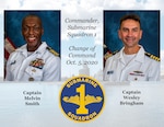 Change of Command Graphic for Commander, Submarine Squadron 1. (U.S. Navy/MC1 Michael Zingaro)