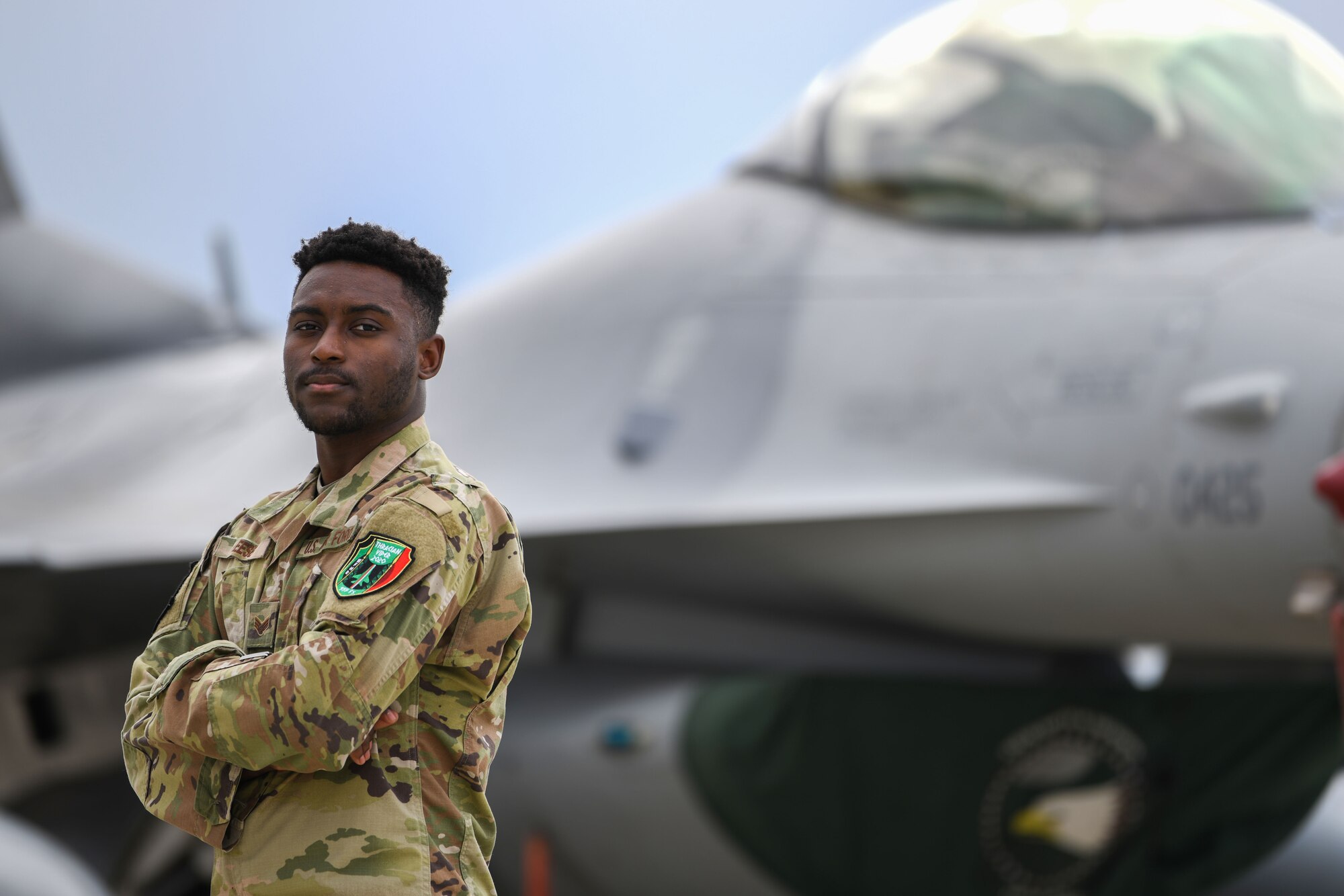 Senior Airman Arthur Leese, 555th Fighter Squadron aviation resource manager, poses for a photo during NATO enhanced Air Policing Oct. 7, 2020, at Graf Ignatievo Air Base, Bulgaria. Leese is one of many Airmen who played an important role in assuring the presence of U.S. fighter
aircraft in Bulgaria, which demonstrates NATO nations working together, maintaining and developing effectiveness at all levels, sharing risks, burdens and costs. (U.S. Air Force photo by Airman 1st Class Ericka A. Woolever)