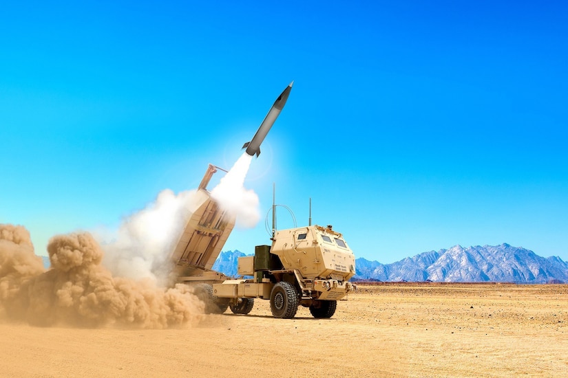A missile is launched from a military vehicle.