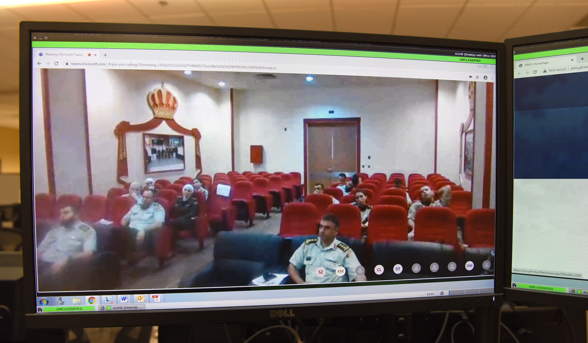 Members of the Royal Jordanian Medical Services gather for a virtual conference with U.S. Air Forces Central Office of the Command Surgeon and Uniformed Services University, Sept. 8, 2020. The event, held virtually due to COVID-19, was part of an ongoing medical security cooperation between USAFCENT and Jordan that aims to establish a country-wide trauma system in Jordan. (U.S. Air Force photo by Tech Sgt. Monica Ricci)