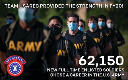 graphic with text congratulating U.S. Army Recruiting Command for 62K soldiers enlisted in the Army.