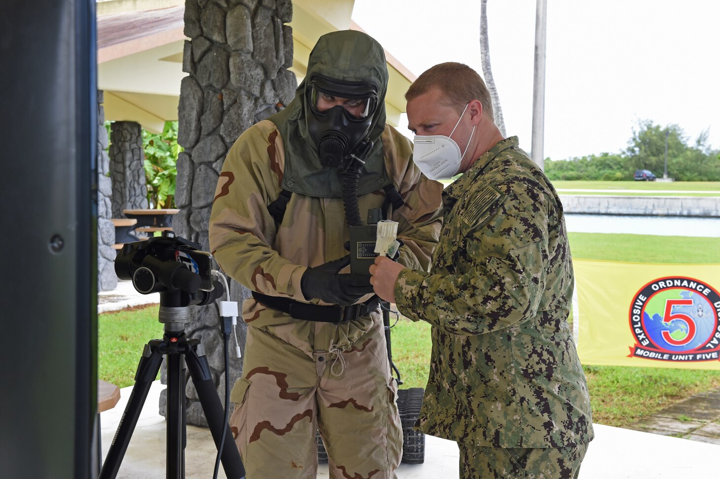 SANTA RITA, Guam (Oct. 6, 2020) Explosive Ordnance Disposal technicians assigned to the Task Group 75.1 EOD capability of Task Force 75 participate in a virtual subject matter expert exchange with troop commanders from the Royal Brunei Land Force (RBLF) during Cooperation Afloat Readiness and Training (CARAT) Brunei 2020. This year marks the 26th iteration of CARAT, a multinational exercise designed to enhance U.S. and partner navies' abilities to operate together in response to traditional and non-traditional maritime security challenges in the Indo-Pacific region. (U.S. Navy photo by Chief Mass Communication Specialist Travis Simmons)