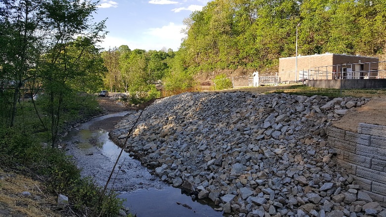 Completed construction at the Lick Run Streambank Protection Project.
