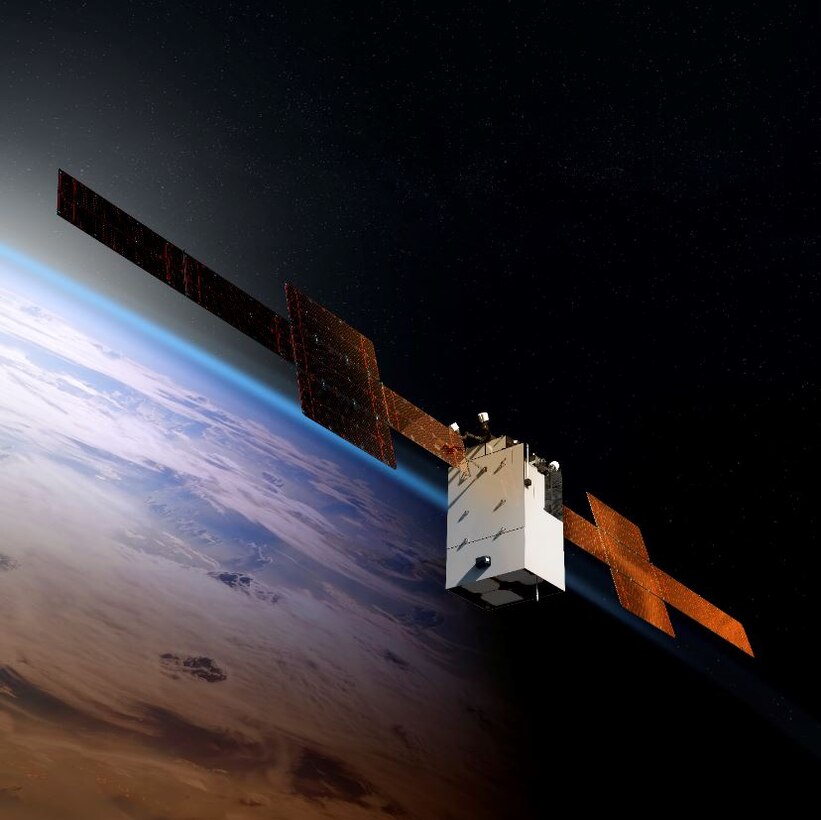 An artist’s conception of the WGS 11+ satellite.  (Courtesy of Boeing)