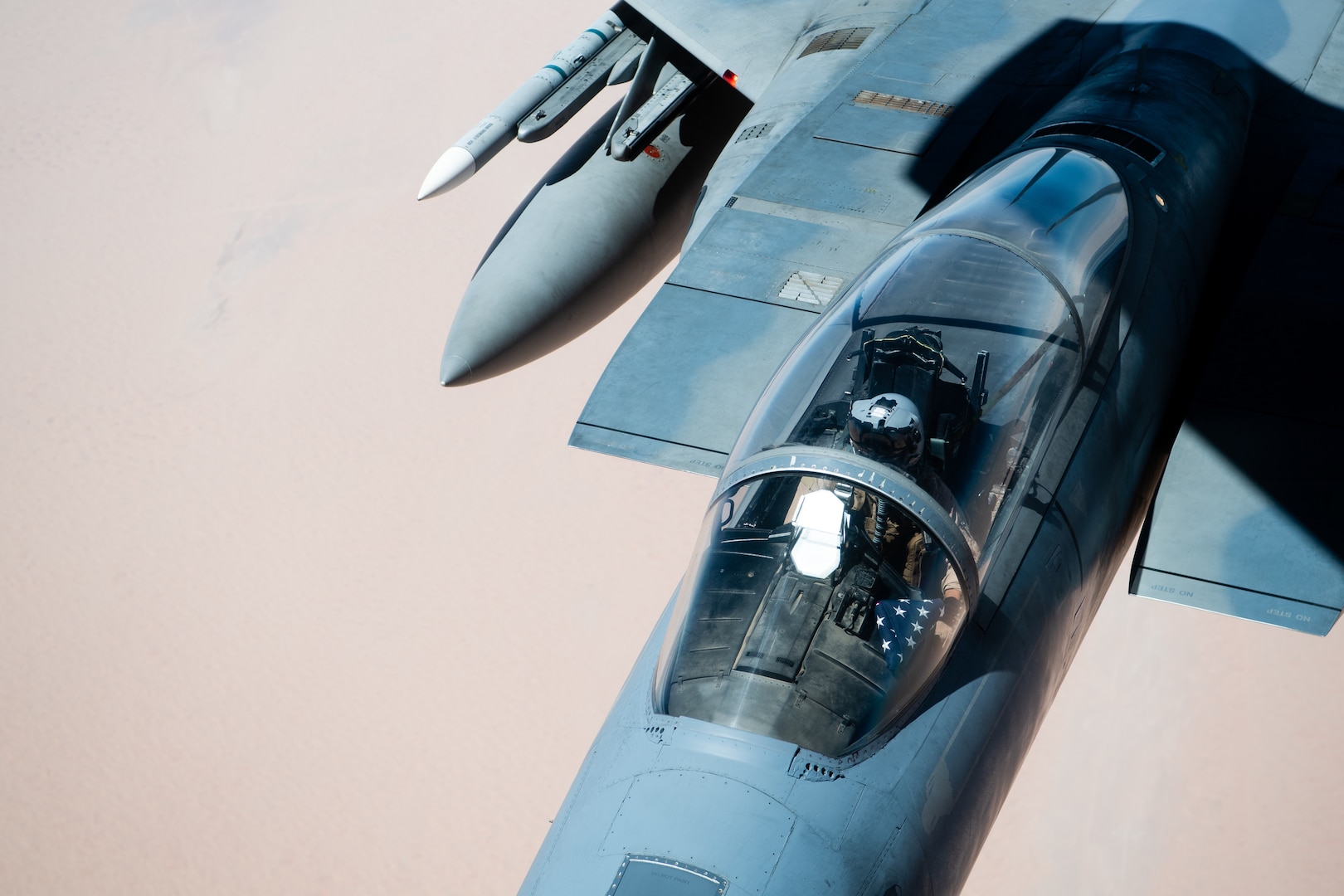 A U.S. Air Force F-15C Eagle flies over the U.S. Central Command area of responsibility Sept. 17, 2020. The F-15C Eagle is an all-weather, extremely maneuverable tactical fighter designed to perform air-to-air missions, demonstrating U.S. Air Forces Central Command's posture to fight and win today. (U.S. Air Force photo by Staff Sgt. Justin Parsons)