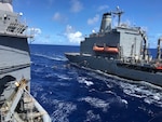 USS Antietam (CG 54) and the USS Tippecanoe (AO 21) perform a replenishment at sea (RAS) on Sept. 13, 2020, during Exercise Valiant Shield in the Pacific Ocean.