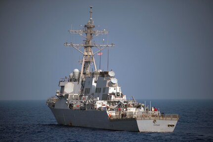 The guided-missile destroyer USS Cole (DDG 67) operates in the Mediterranean Sea.