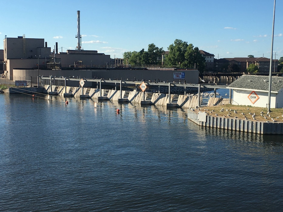 View of the needle gates at Neenah Dam, located near Neenah, Wisconsin