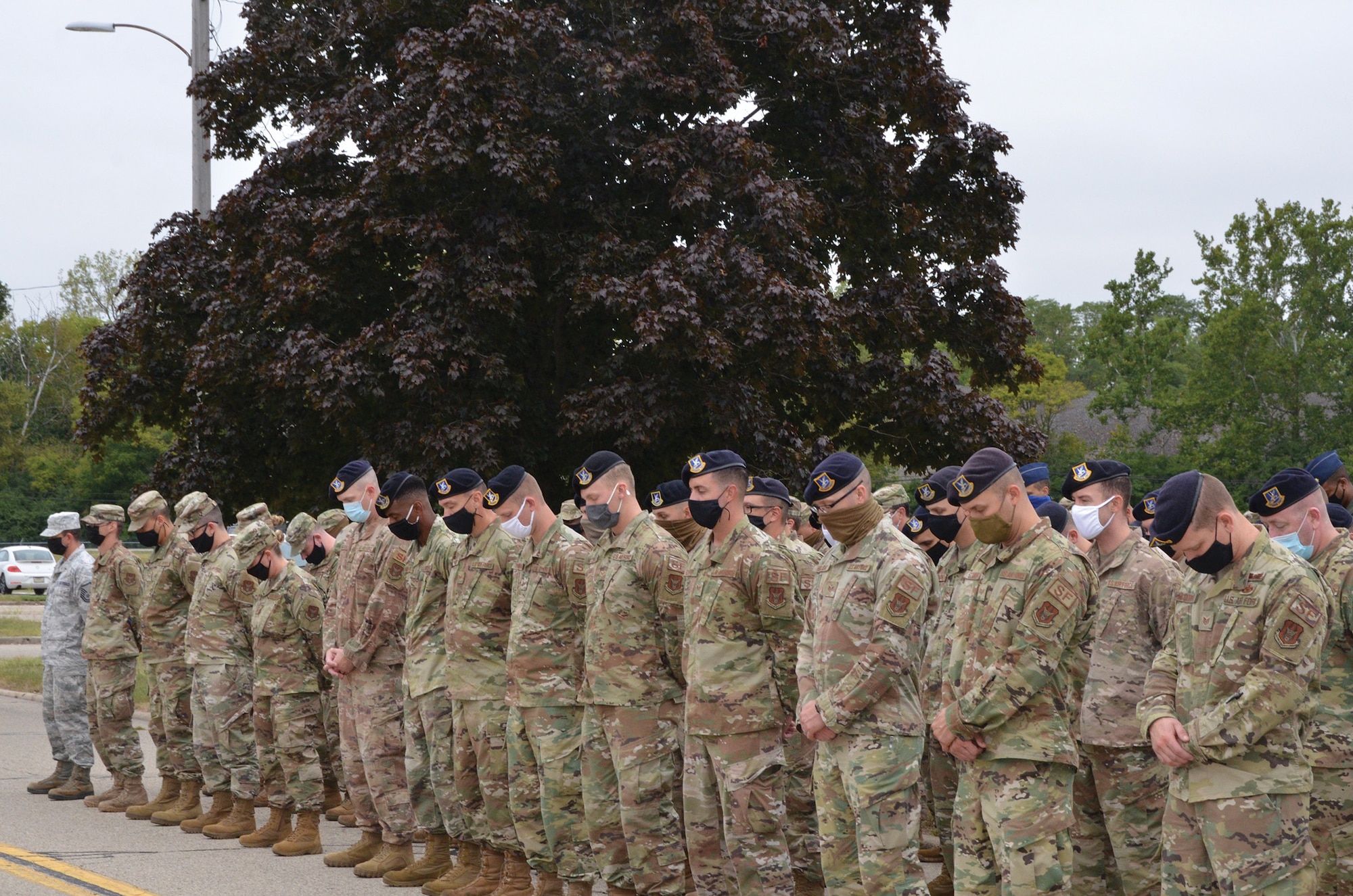 Members of the 445th Airlift Wing honor those who lost their lives Sept. 11, 2001, during a ceremony held at the 445th Airlift Wing headquarters building Sept. 11, 2020. One of the many lives lost that day was Maj. LeRoy Homer, First Officer on United Airlines Flight 93 that crashed in Shanksville, Pa. at 10:03 a.m. that day. Homer was a member of the 445th Airlift Wing’s 356th Airlift Squadron from 1995 to 2000.