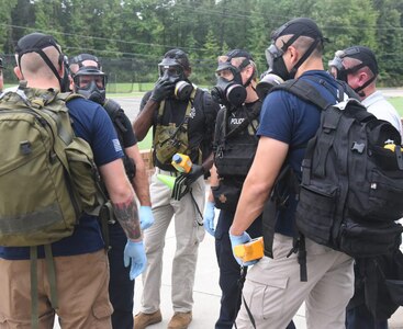 Virginia National Guard Soldiers and Airmen assigned to the Fort Pickett-based 34th Civil Support Team participate in a training exercise with local, state and federal agencies Sept. 18, 2020, in Glen Allen, Virginia.