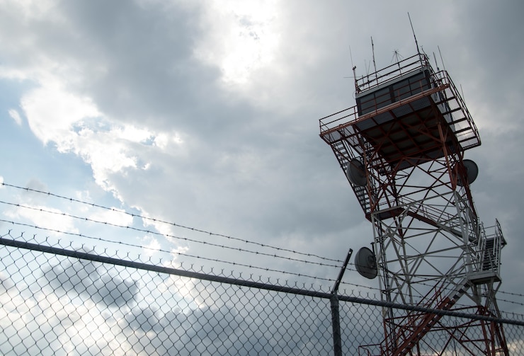 A range tower that controls flights and communicates with pilots during Southern Strike 15 (SS15) at Camp Shelby Joint Forces Readiness Center, Miss., Oct. 29, 2014. SS15 is a total force, multiservice training exercise hosted by the Mississippi National Guard’s Combat Readiness Training Center which emphasizes air-to-air, air-to-ground and special operations forces training opportunities. These events are integrated into demanding hostile and asymmetric scenarios with actions from specialized ground forces and combat and mobility air forces. (U.S. Air Force photo by Senior Airman Melissa Goslin/Released)