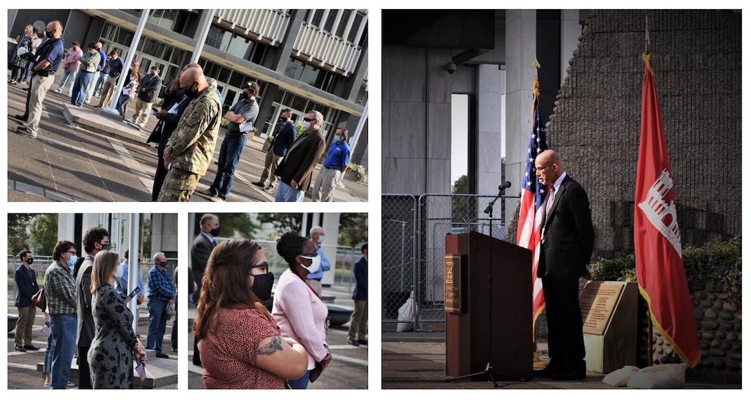IN THE PHOTOS, Memphis District employees gather for a memorial earlier today at the Clifford-Davis Odell Horton Federal Building to honor and remember seven teammates, who to many of us were family, that we unfortunately lost over the last year. All seven have been and will be dearly missed. The District Commander, Corps Chaplain, Physical Support Branch Chief Lawrence “LT” Thomas, and Operations Division Chief Russell Davis III spoke words of solace and encouragement during this time where we are all experiencing a rollercoaster ride of emotions. (USACE photos by Vance Harris)