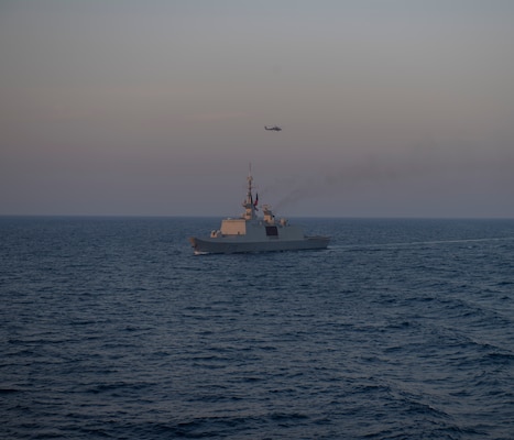 The French Navy executes a passing exercise with the Arleigh Burke-class guided-missile destroyer USS Roosevelt (DDG 80)