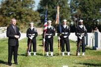 U.S. Navy Commander (Ret.) Kirk S. Lippold gives remarks during a ceremony Oct. 12, 2015, in Arlington National Cemetery to remember the 17 American Sailors killed during the terrorist attack against the USS Cole.