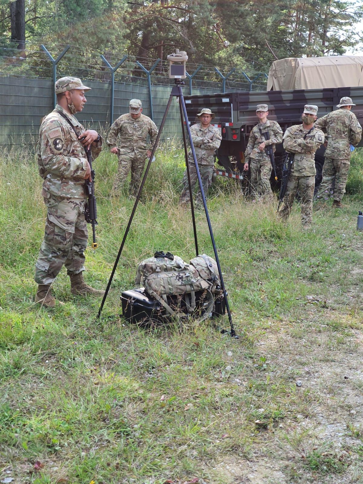 U.S. Air Force Senior Airman Niylan Atwood, 7th Combat Weather Squadron, Weather Operations Flight weather forecaster, participates in a field training exercise.