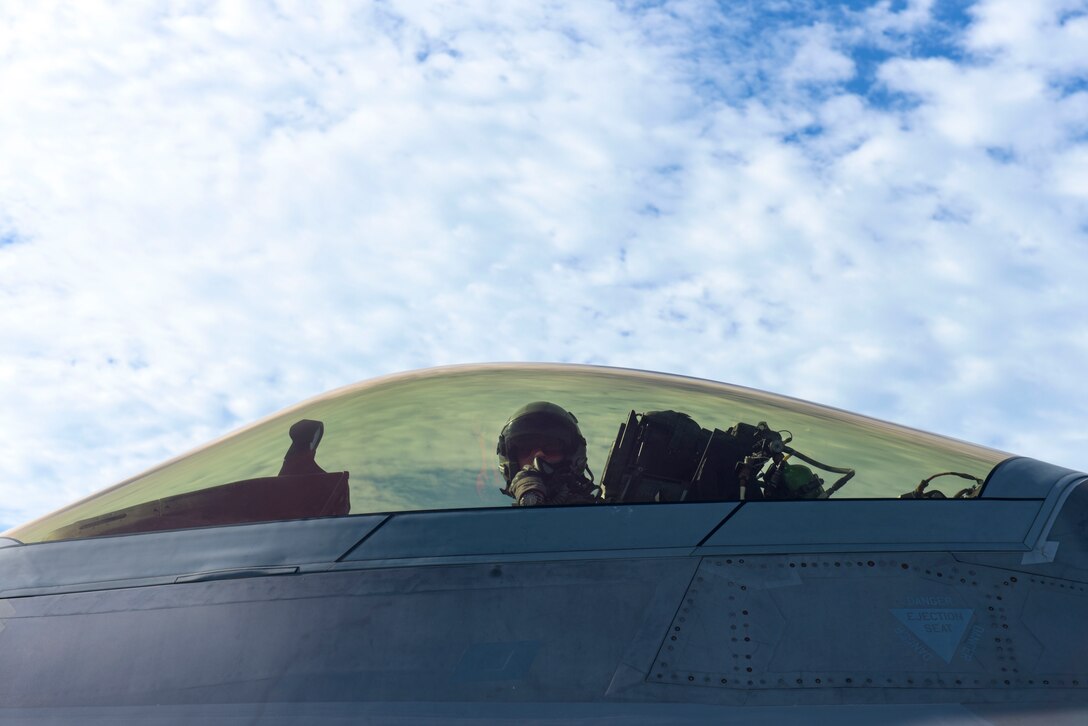 A U.S. Air Force pilot prepares to taxi onto the runaway.