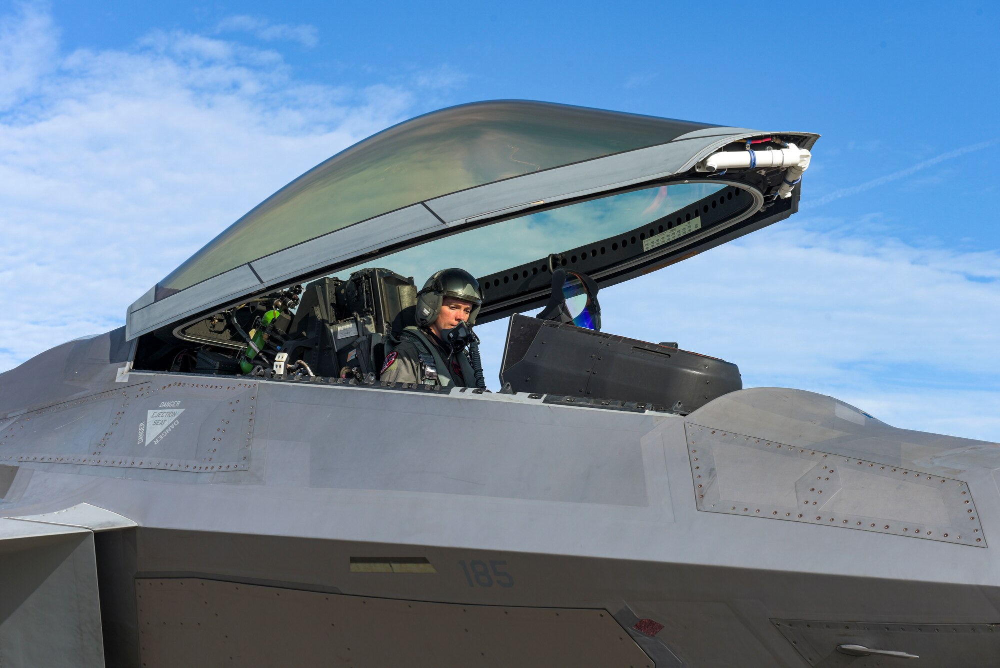 A U.S. Air Force pilot prepares to taxi onto the runaway.