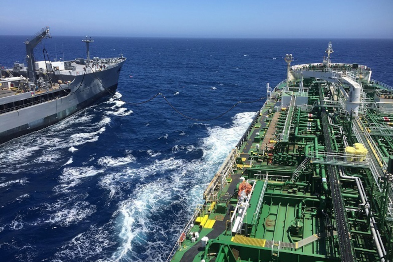 Two ships sailing side by side.