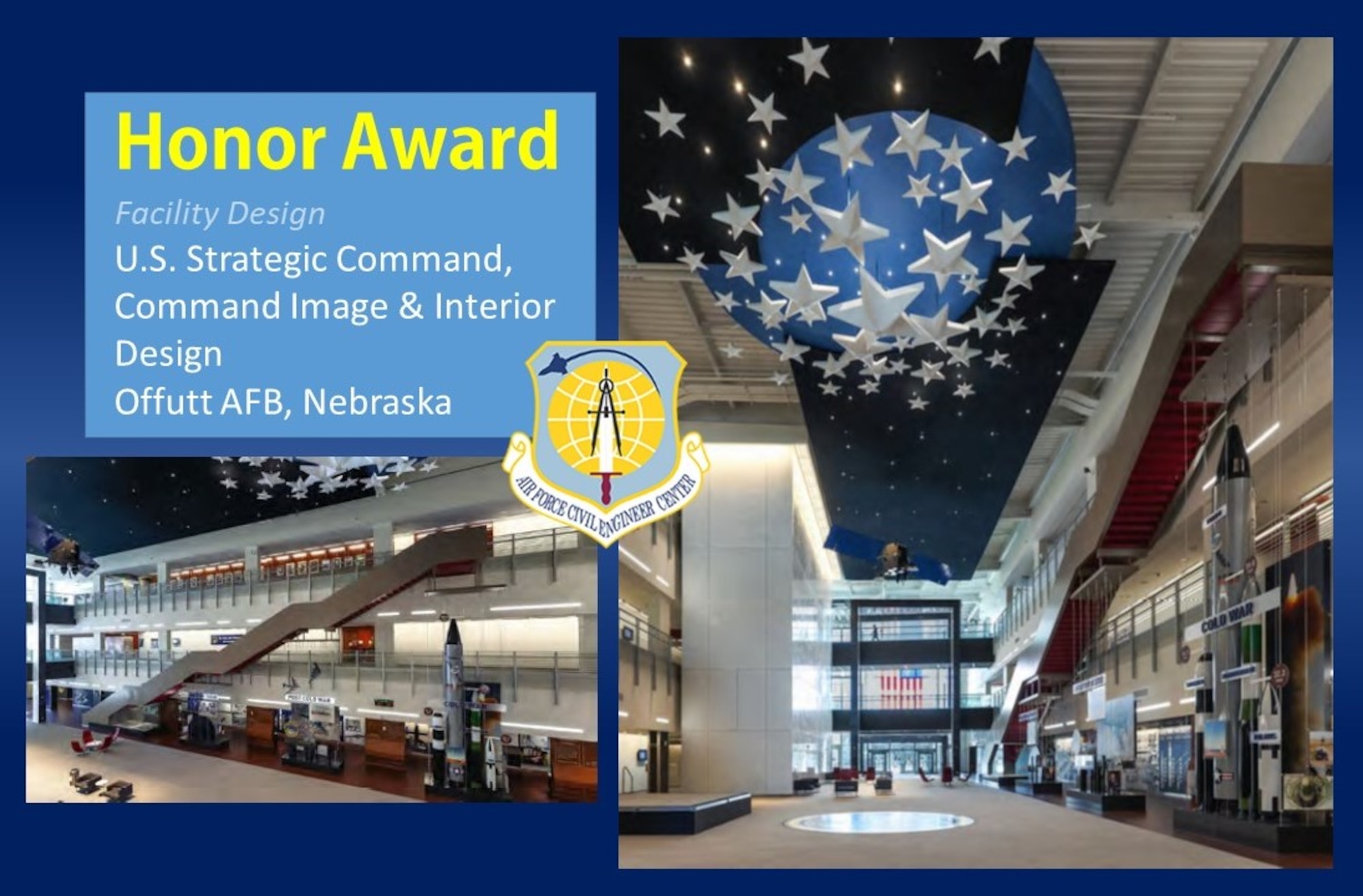 2020 Design Honor Award in the facility design category is the U.S. Strategic Command, Command Image and Interior Design at Offutt AFB, Nebraska. (U.S. Air Force graphic)