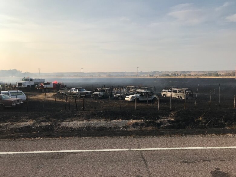 A wildland fire is distinguished by several fire departments Oct. 8, 2020, near Fort Shaw, Mont.